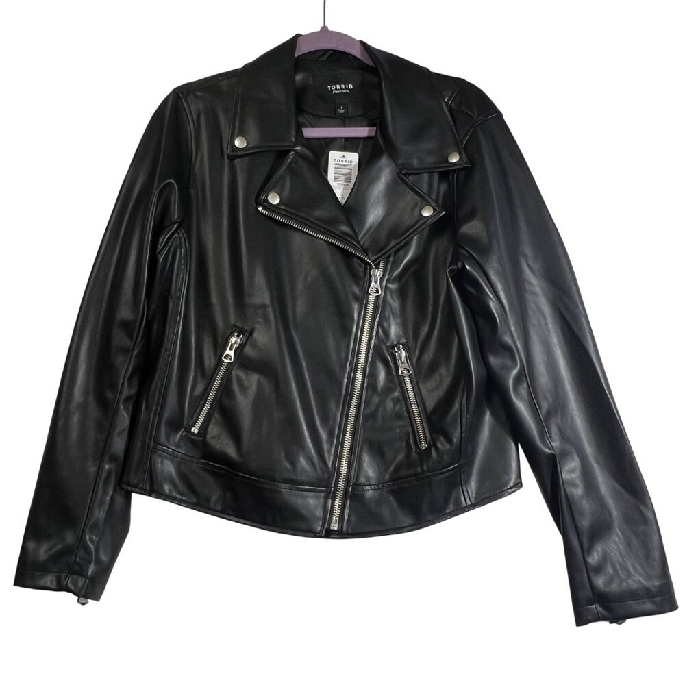 Torrid Black Faux Leather Moto Jacket Zippered Details Womens Size 1/1X/14-16